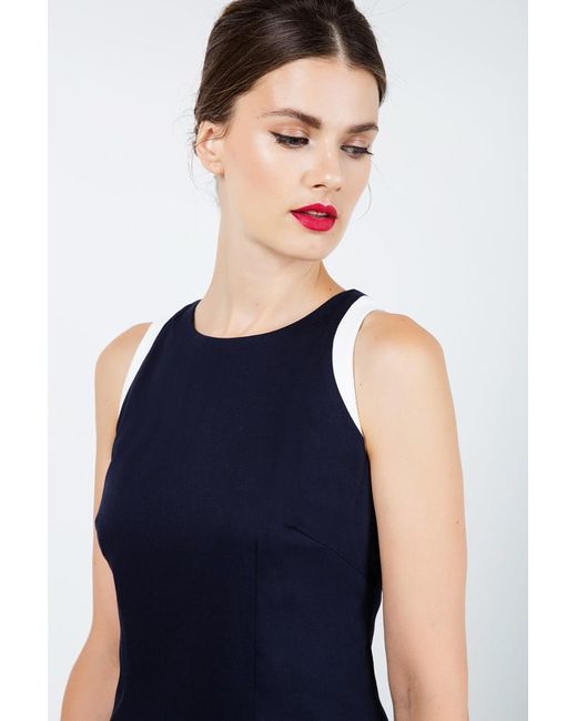 Conquista Blue Sleeveless Dress With Contrast Detail