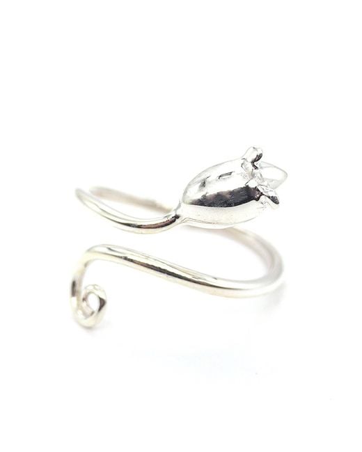 Lime Tree Design White Adjustable Mouse Charm Ring Sterling Silver