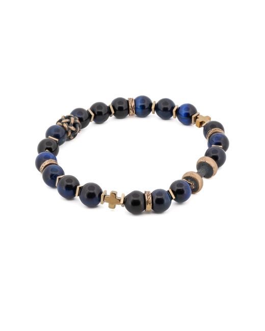 Ebru Jewelry Blue Tiger's Eye Dumbbell Beaded Bracelet for men