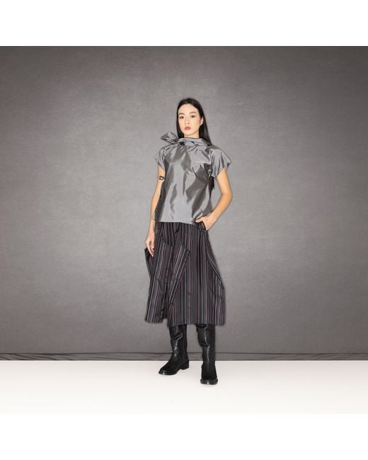 Bianca Popp Gray Halves Shoulder Ribbon Asymmetrical Blouse