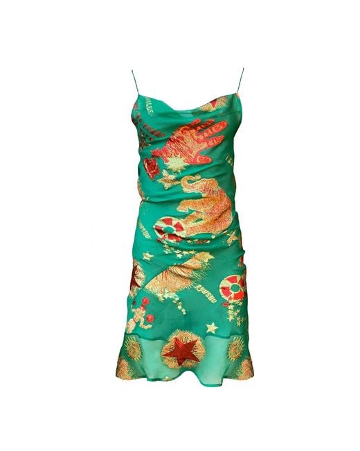 GeeGee Collection Green Circus Silk Slip Dress