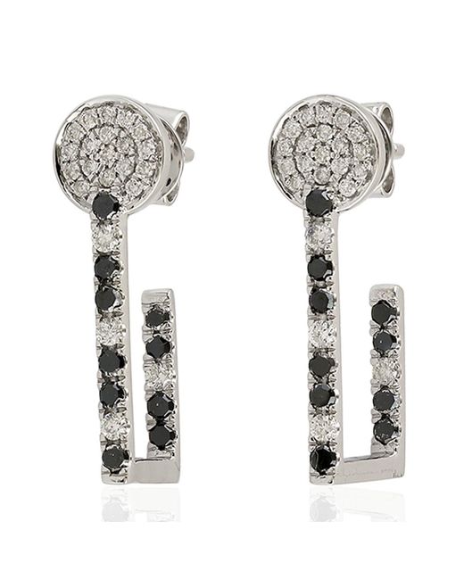 Artisan Metallic Natural Black & White Diamond Stud Earrings 18k White Gold Jewelry