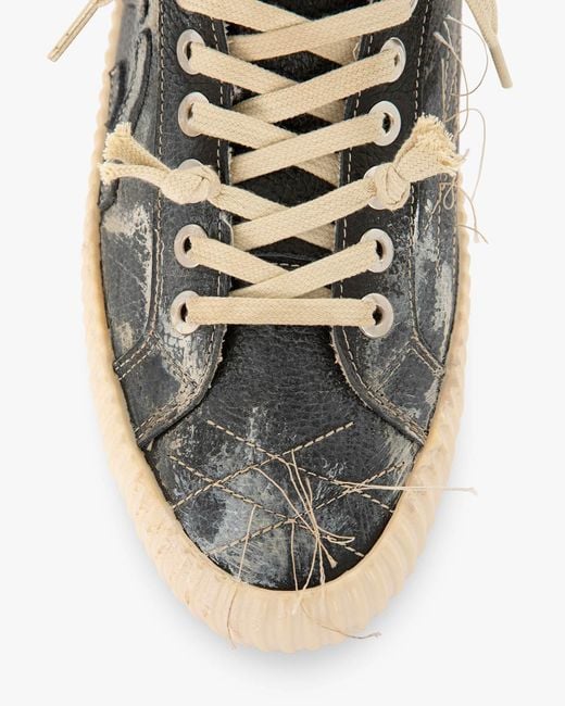 Springa | Unique Vulcanized Sneakers Italian Handmade Blue Wavy Leather Embroidery Vintage Sneakers for men