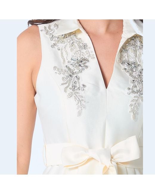 Smart and Joy White Beaded Taffeta Fit-and-Flare Cocktail Dress