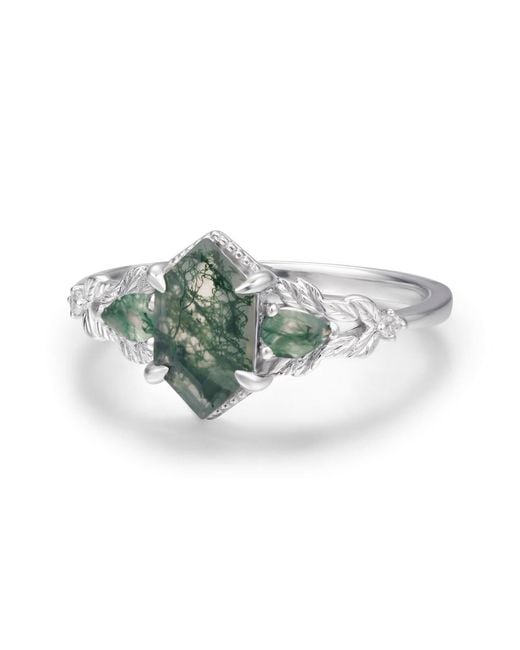 Azura Jewelry New York Green Gardenia Moss Agate Ring Vermeil