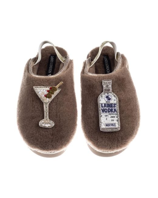 Laines London Brown Neutrals Flatform Cloud Closed Toe Slippers With Vodka Martini Brooches