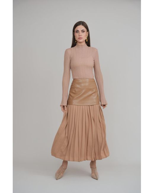 Esther Saadia Natural Neutrals Rebel Romance 50/50 Leather Skirt Caramel
