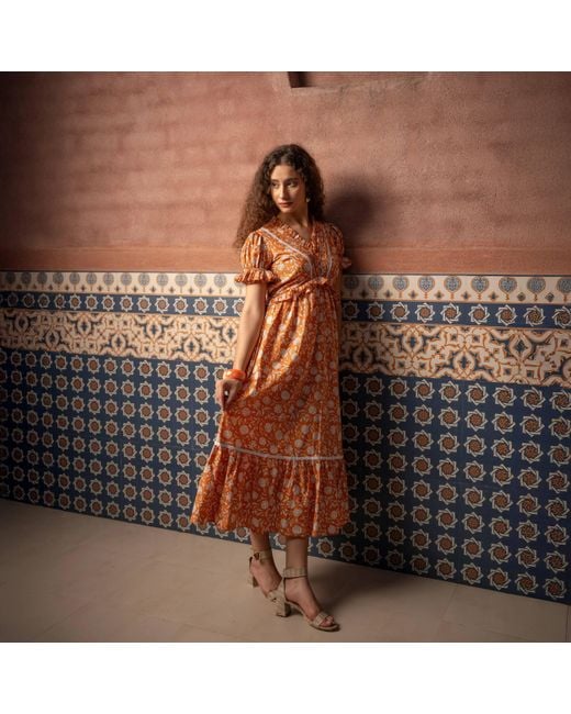 Echo of Pink Orange Midi Dress