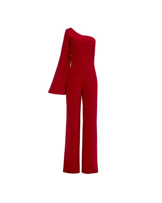 Nomi Fame Red Sophi Royal Wine One Sleeve Asymmetric Neckline Jumpsuit