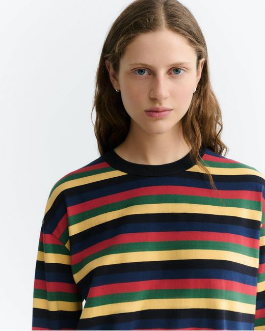 Thinking Mu Red Long-Sleeve Multicolour Striped Emily R T-Shirt