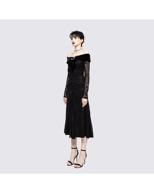 Nissa Black Bow-Detail Lace Midi Dress