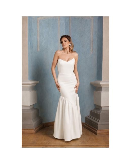 Nomi Fame White Siren Creamy Strapless Corset Mermaid Gown