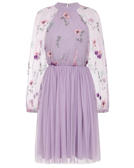 Frock and Frill Purple Jacinta Floral Embroidered Skater Dress