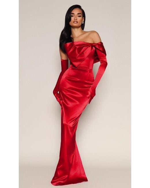 Moda Glam Red Grace Strapless Statement Bow Gown