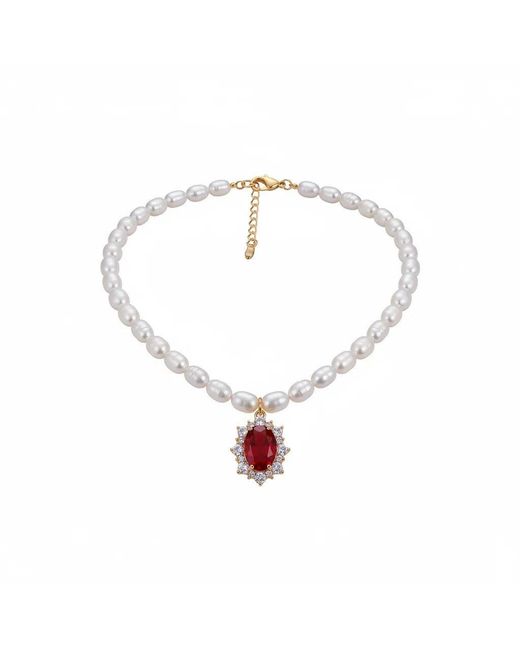 Angel Barocco Metallic Seeds Pearl Choker Necklace With Crystal Pendant