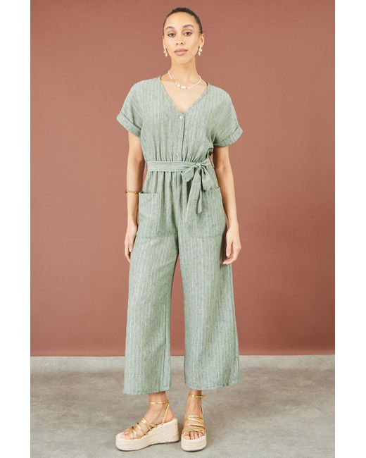 Yumi' Green V Neck Kimono Sleeve Jumpsuit