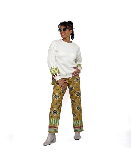 Lalipop Design Blue Off White Sweatshirt With Pleated Back And Embroidery Detail