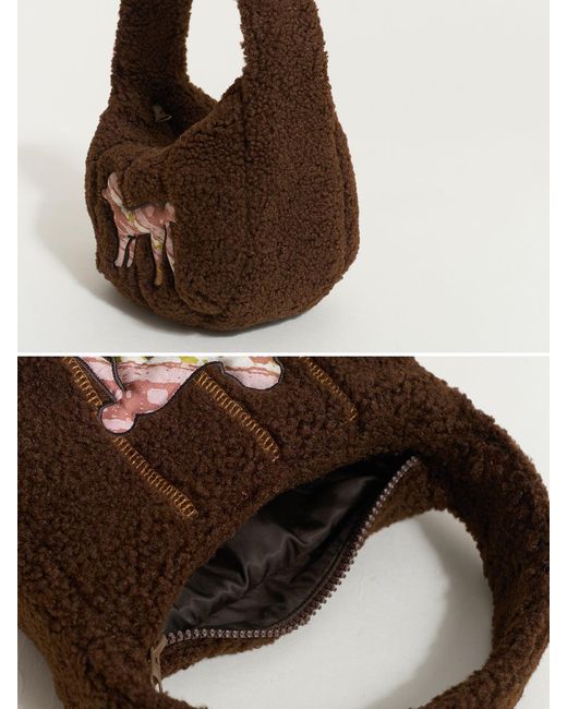 Lost Pattern Brown Pan Pan Half Moon Shearling Bag