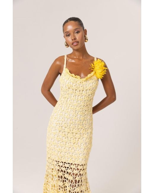Andreeva Yellow Butter Chrysanthemum Midi Handmade Crochet Dress