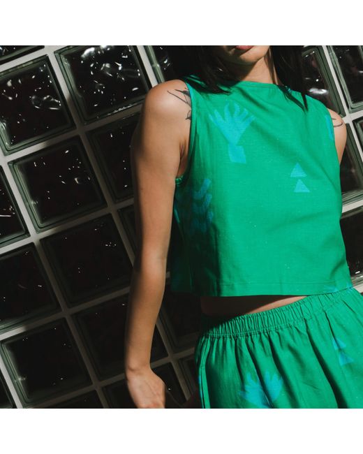Wild Clouds Green Organic Cotton & Linen Two-Way Tank