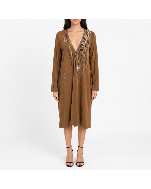Saniya Khan Brown Neutrals Faux Suede Hand Painted Jacket