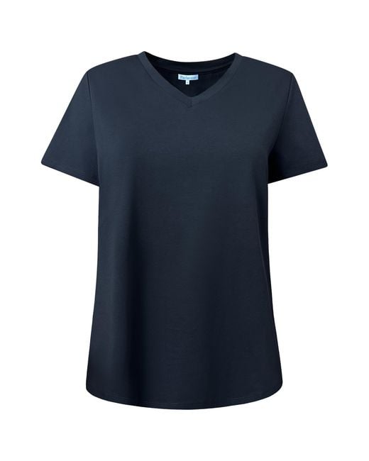 Perlavera Blue Titi Solid Cotton Spandex Short Sleeve Length V-Neck T-Shirt