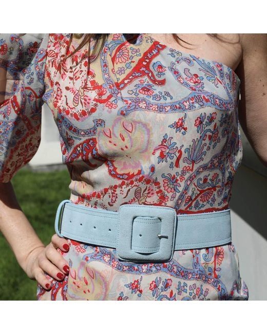 BeltBe Blue Suede Square Buckle Belt