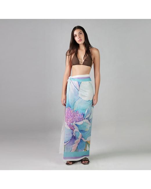 DHARA SHETH DUBAI Blue Fleur Botanical Print Resort Halter-Style Sarong