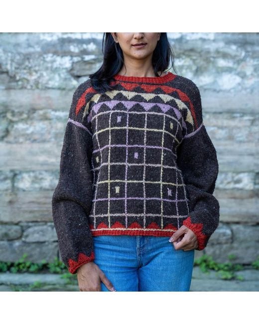 Charkha & Loom Black Graticula Pattu Jumper