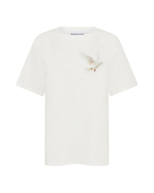 Sour Figs White Flying Dove Print T-Shirt