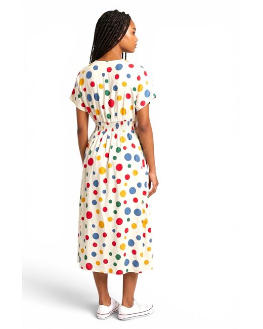 Louche White Unity Dotty V-Neck Midi Dress