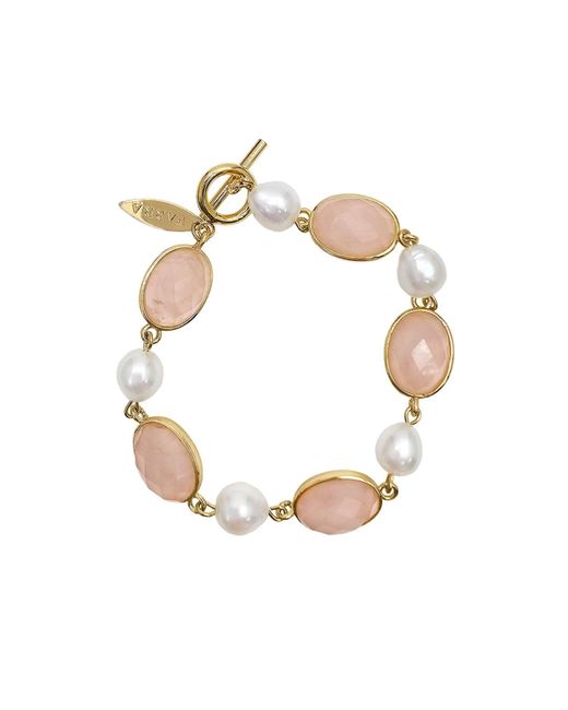 Farra Metallic Rose Quartz With Freshwater Pearls Bracelet