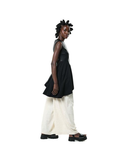 Metamorph Black Sleeveless Asymmetric Top With Vegan Leather
