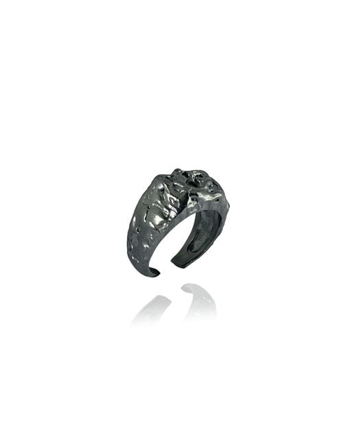 LINYA JEWELLERY Black Deka Amorphous Rectangular Oxid Ring