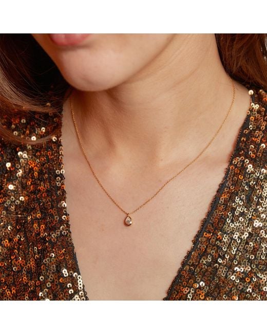 Augustine Jewels Metallic Delicate Pear Shaped Diamond Necklace Bezel Set