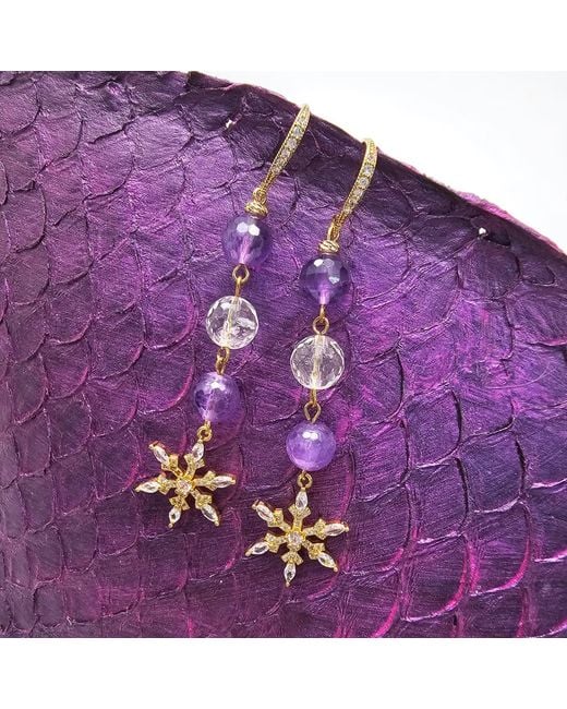 Farra Metallic Amethyst And Quartz With Snowflake Dangle Earrings