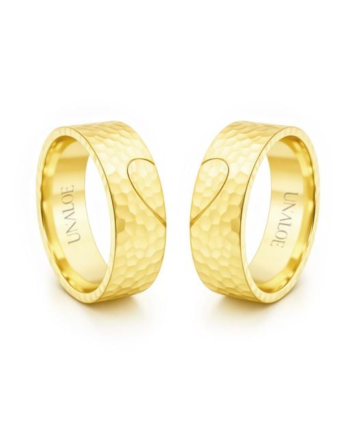 Unaloe Yellow Couple Heart Hammered Rings for men
