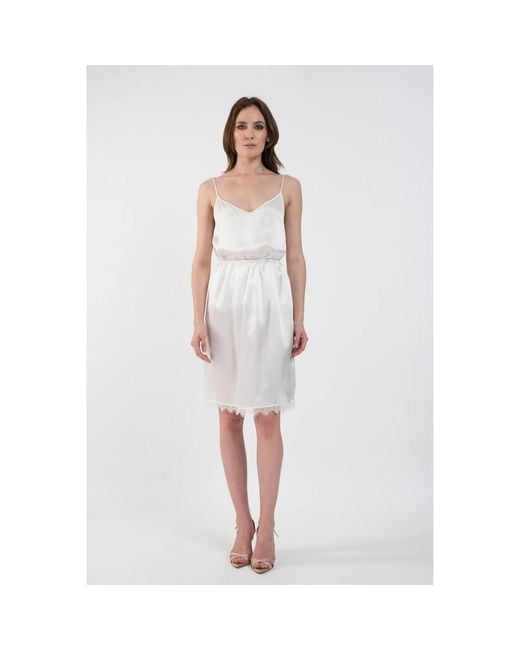 IZABELA MANDOIU White Neutrals Pure Silk Skirt With Floral Lace