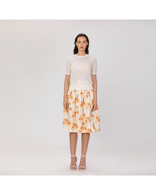 Smart and Joy Metallic Flowy Mid-Length Skirt With Flowers