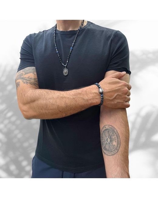Ebru Jewelry Metallic Powerful Silver Black Lion Necklace for men