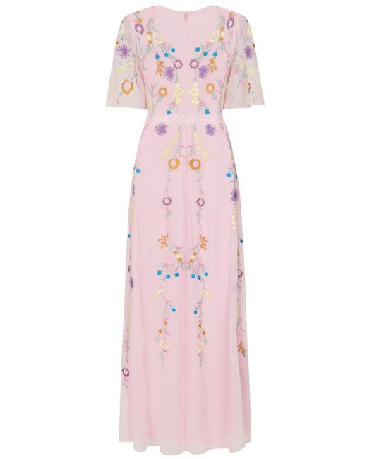 Frock and Frill Pink Irisa Embroidered Button Through Maxi Dress