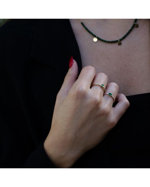 Ebru Jewelry Green Emerald Harmony Diamond Solid Ring