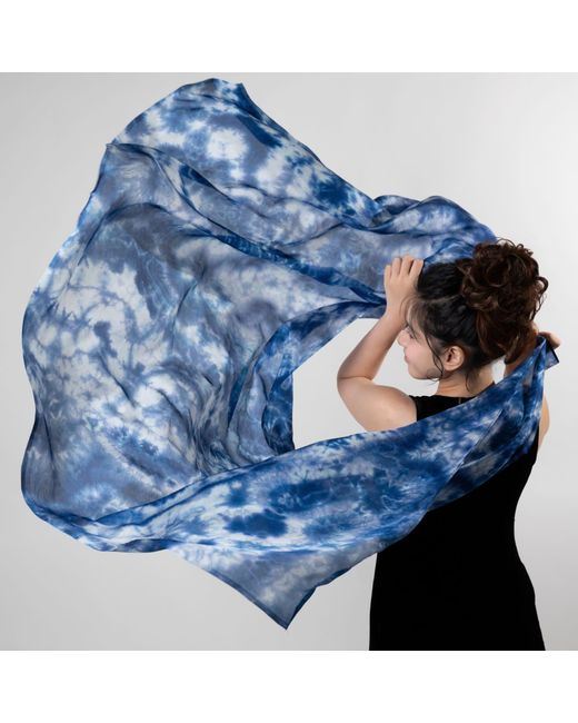 Silk and Bears Blue Sky Shibori Silk Shawl – Hand-Dyed Mulberry Silk Wrap