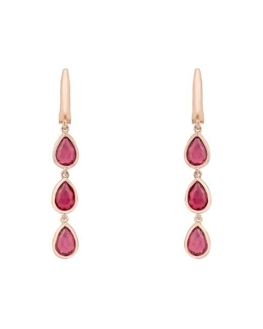 Latelita London Red Rose Sardinia Triple Teardrop Earrings Rosegold Tourmaline
