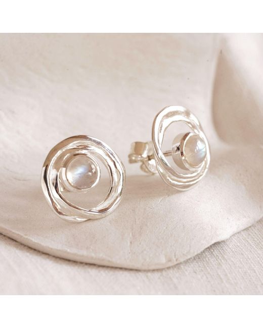 Isla Silver Metallic Handmade Sterling Moonstone Stud Earrings