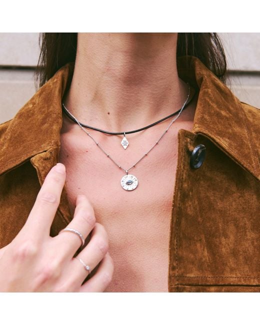 Zohreh Metallic 16" Leather Necklace Sterling