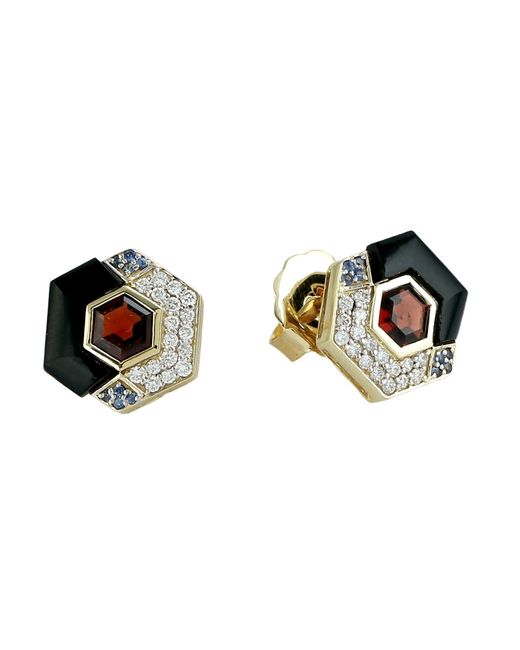 Artisan Black 14K Garnet, Diamond, Sapphire & Onyx Stud Earrings