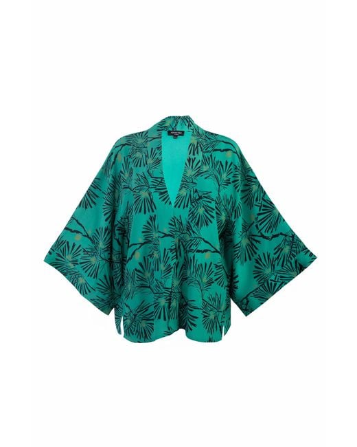 Artemis Muse Green Japanese Pine Needle Print Short Light Weight Kimono