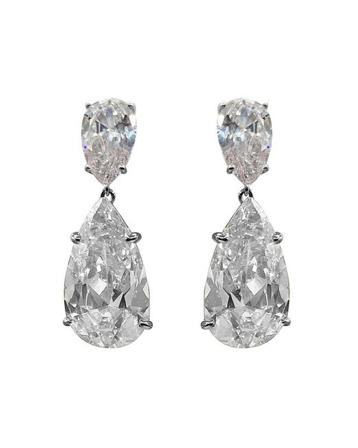 Michael Nash Jewelry White Neutrals Celestina Large Pear Double Cubic Zirconai And Sterling Drop Clip On Earrings