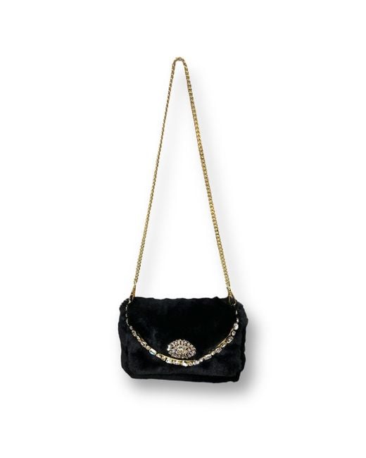 DAMAPREZIOSA Black Victoria Jeweled Handle Bag – Vegan Fur
